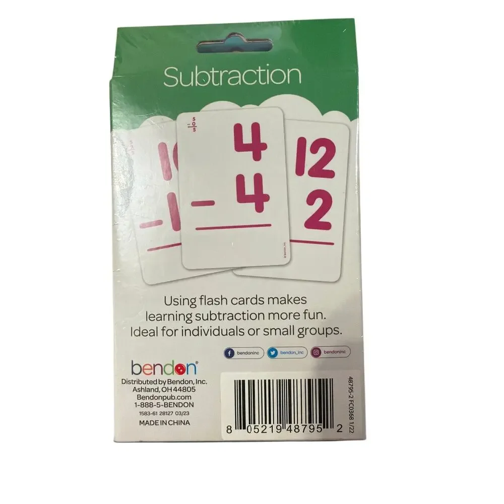Bendon 2-Pack Addition & Subtraction Flash Cards 36 Count Each New